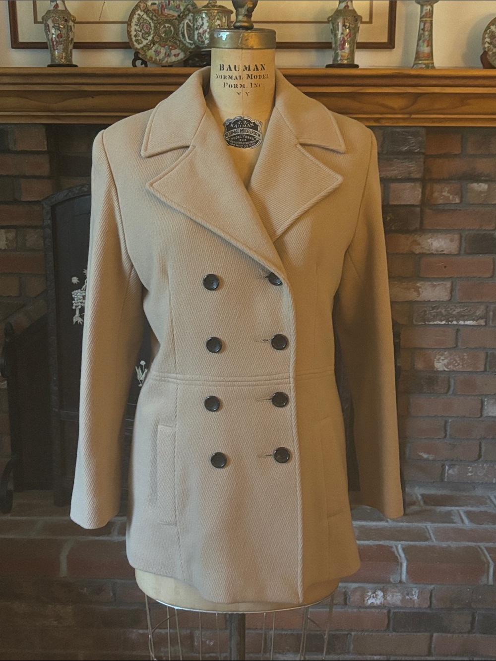 Anne Klein Camel Double-Breasted Peacoat
